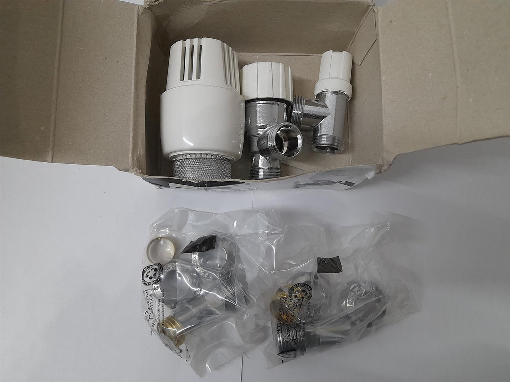 Entity 15mm White Angled Thermostatic Radiator Valve & Lockshield