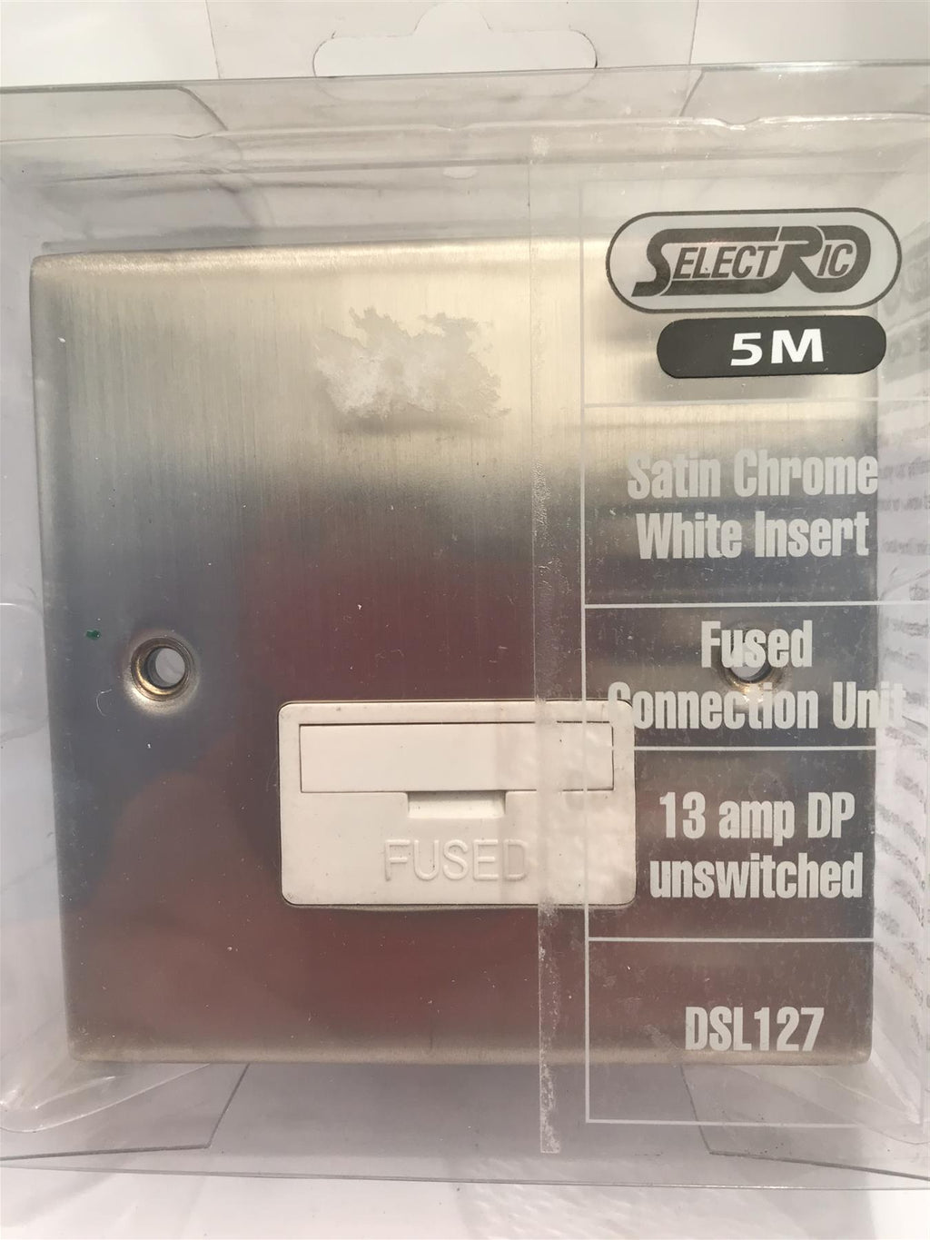 Satin Chrome White Insert Fused Connection Unit 13amp DP Unswitched DSL127