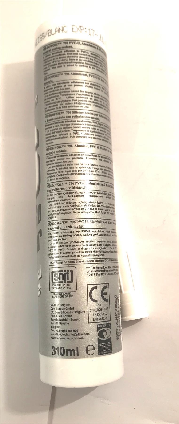New Dowsil 796 PVCU Sealant White 310ml