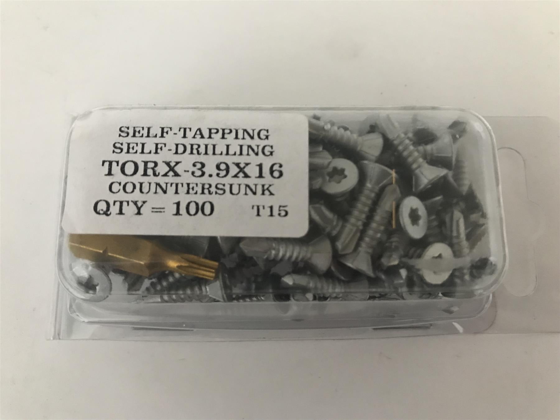 Self Tapping Self Drilling Torx 3.9 x 16mm Countersunk Screws (Pack 100)