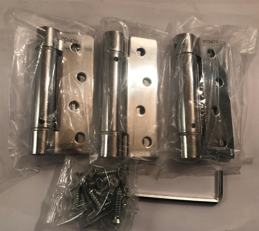 Steel Single Action Spring Hinge 100 x 75mm Polished Chrome  470