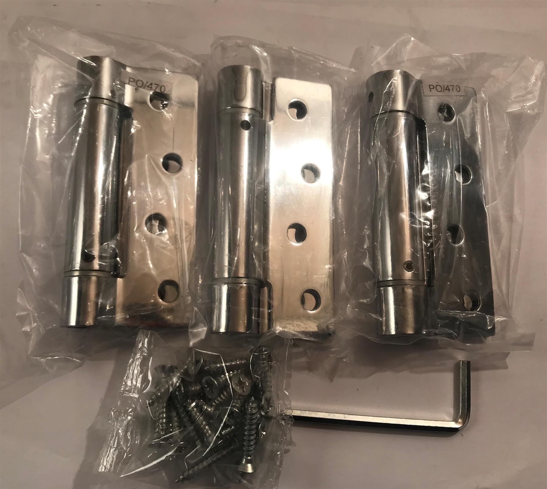 Steel Single Action Spring Hinge 100 x 75mm Polished Chrome  470