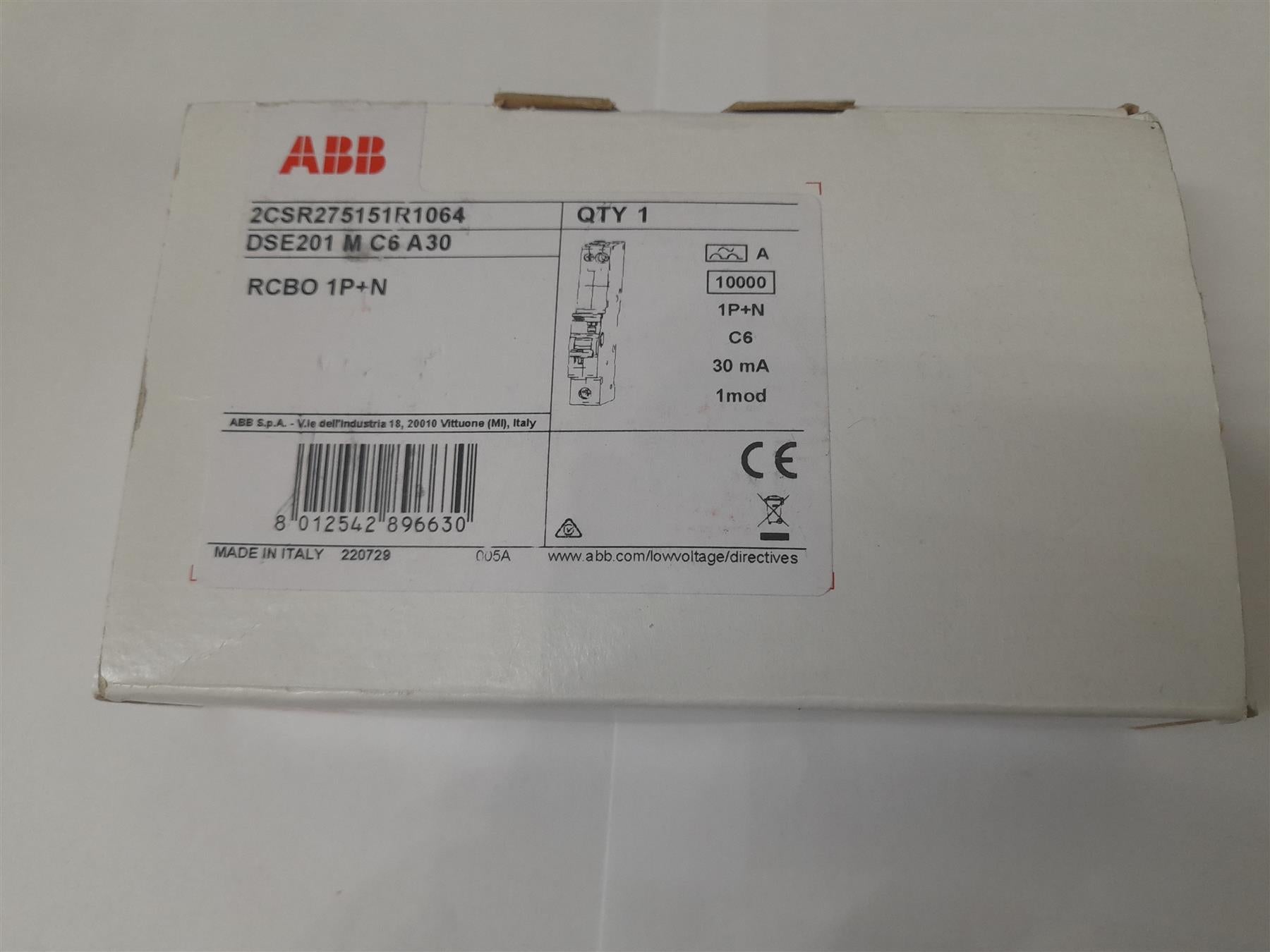 ABB Circuit Breaker DSE201M C6 A30 RCBO 1P+N 2CSR275151R1064