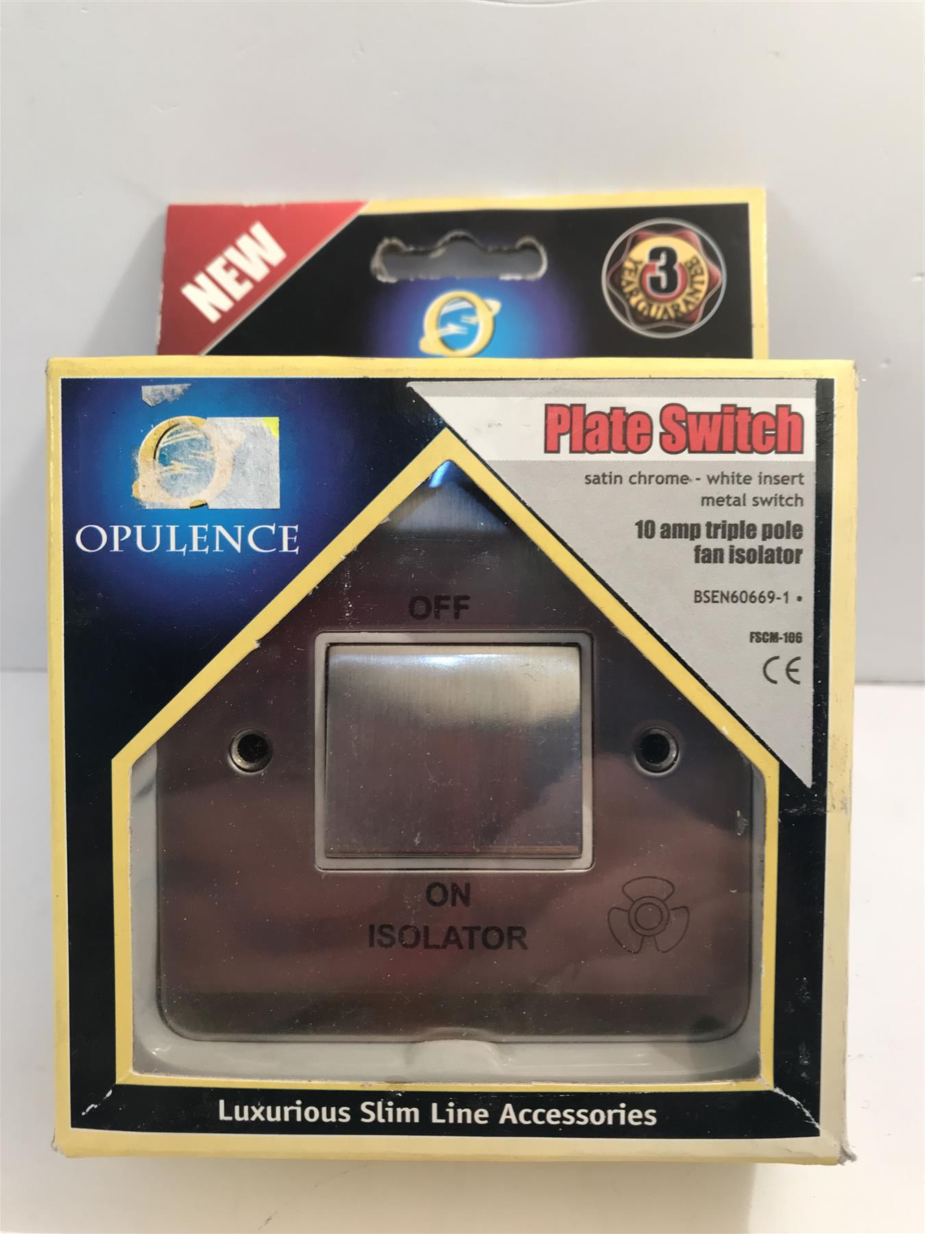 Opulence Satin Chrome 10A 3 Pole Fan Isolator Switch White Insert  FSCM-106