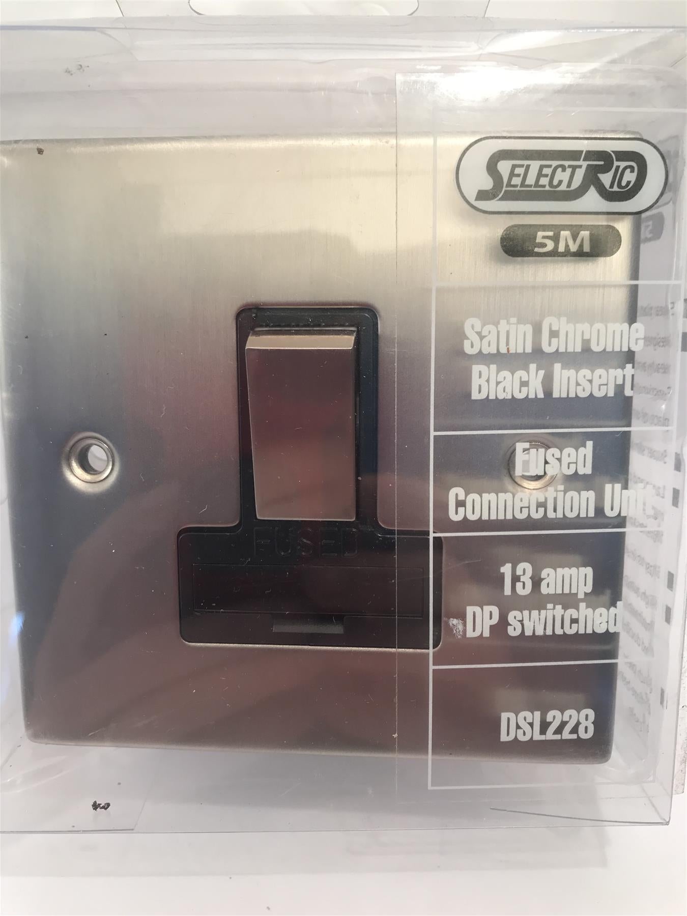 13amp DP Switched Satin Chrome Black Insert Fused Connection Unit  DSL228