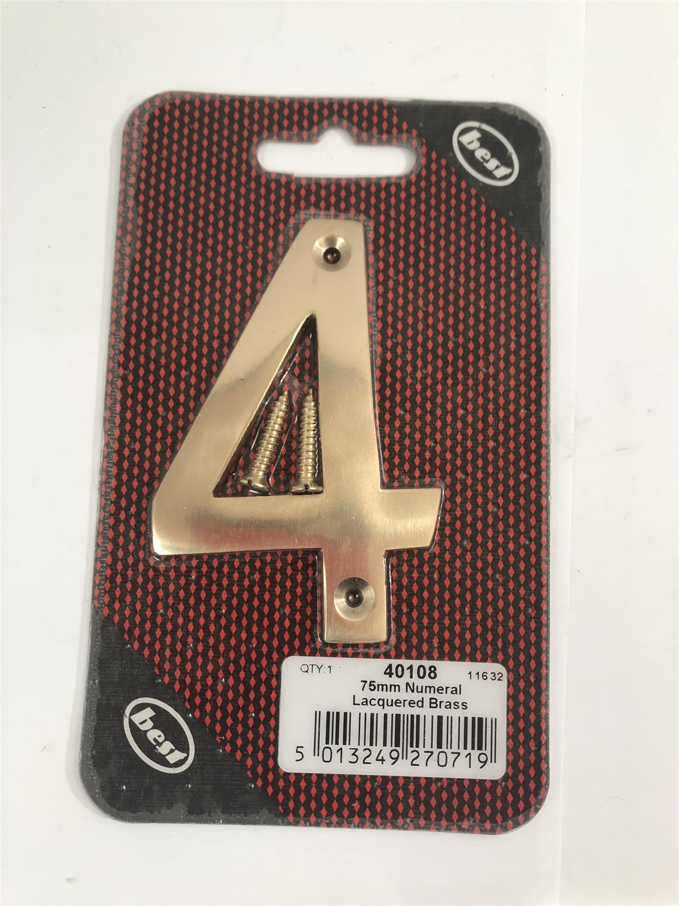 Best 75mm 3" Lacquered Brass No.4  with screws  -   40108