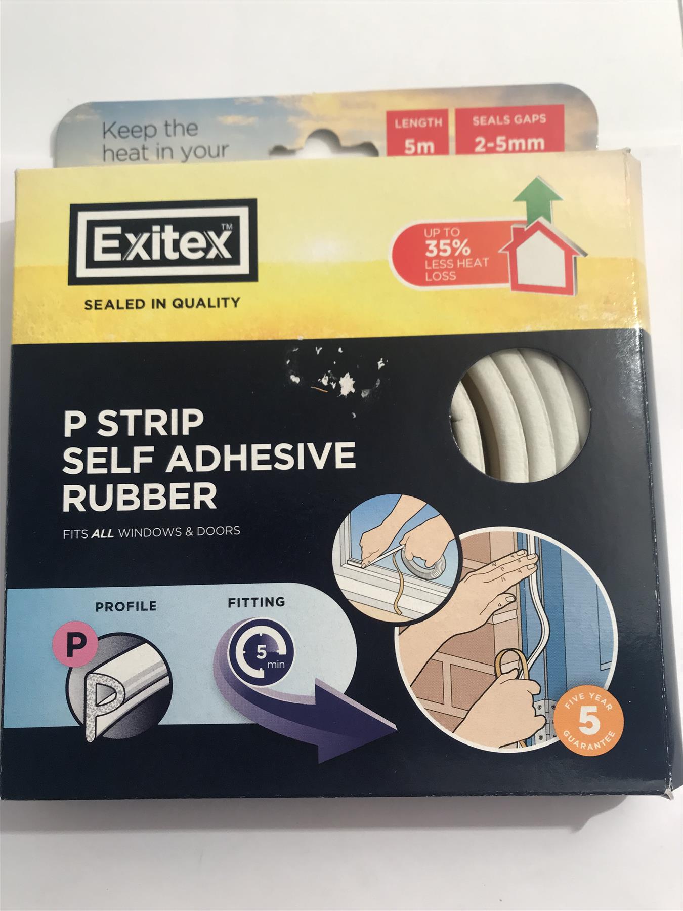 Exitex P-Strip White Self Adhesive Rubber - Fits All Windows & Doors