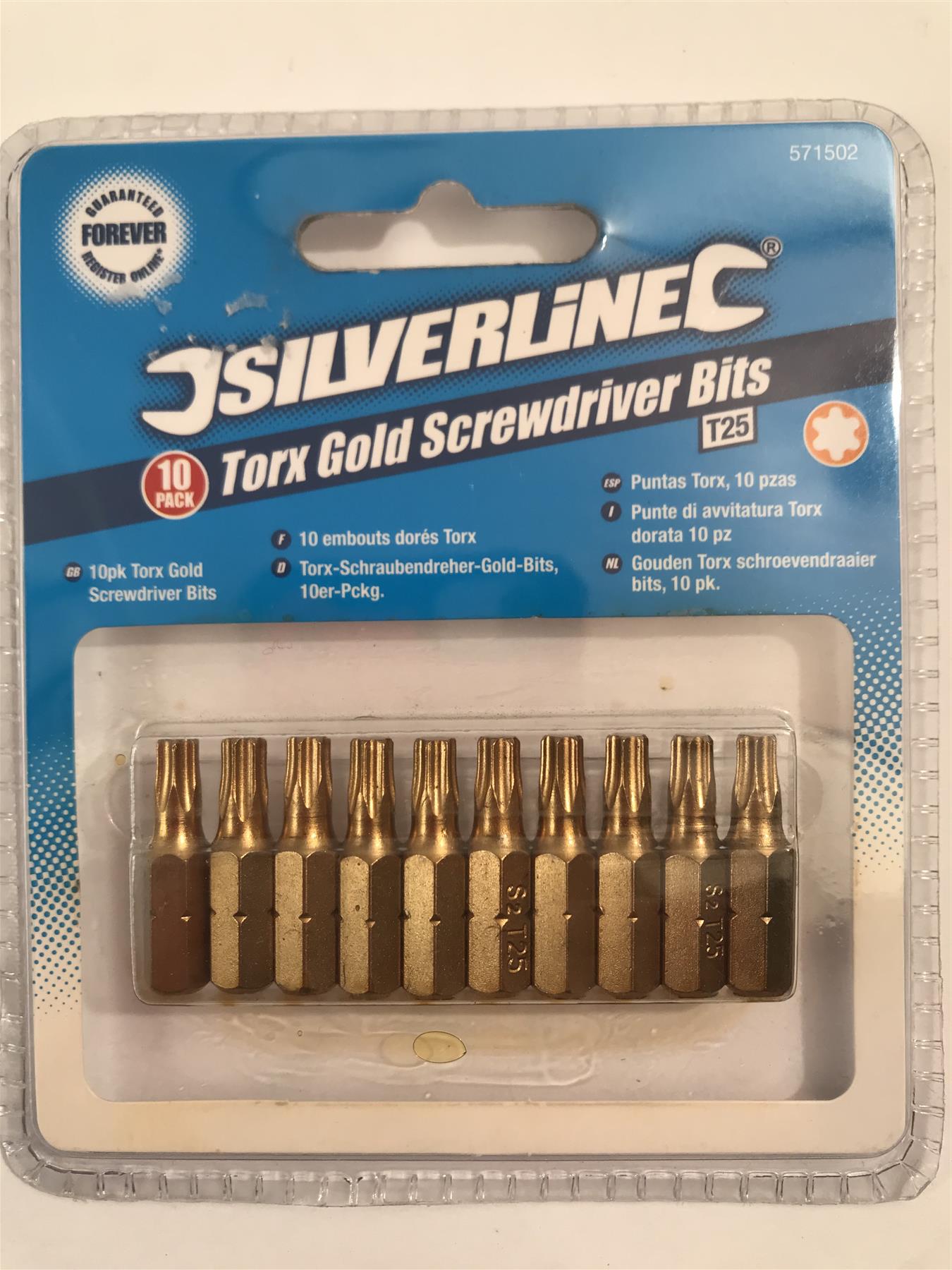 Silverline Torx Gold Screwdriver Bits T25 10 pack 1/4” Hex  571502