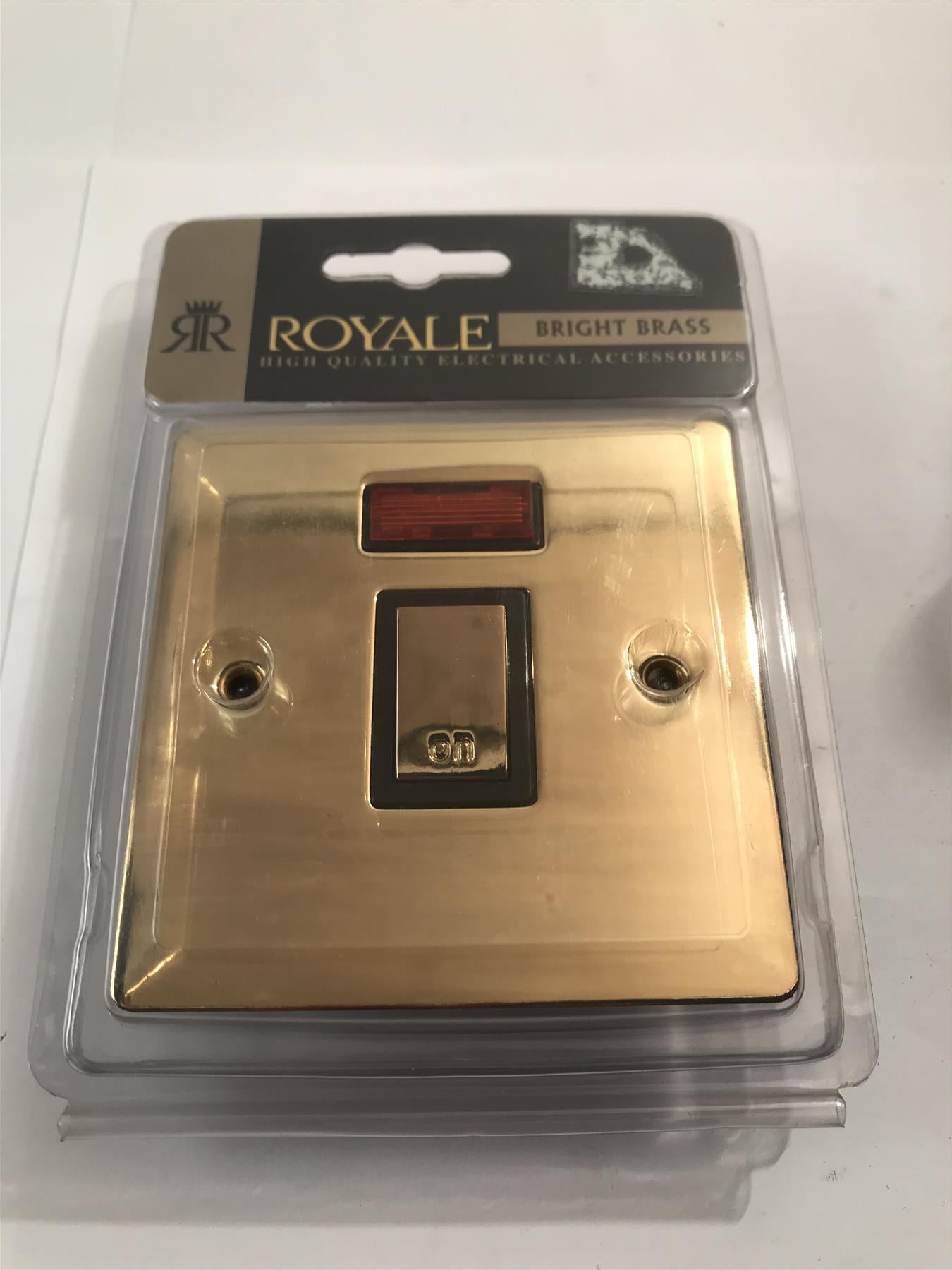 Royale 20A DP Switch & Neon Flat Plate Polished Brass  ZFBP17