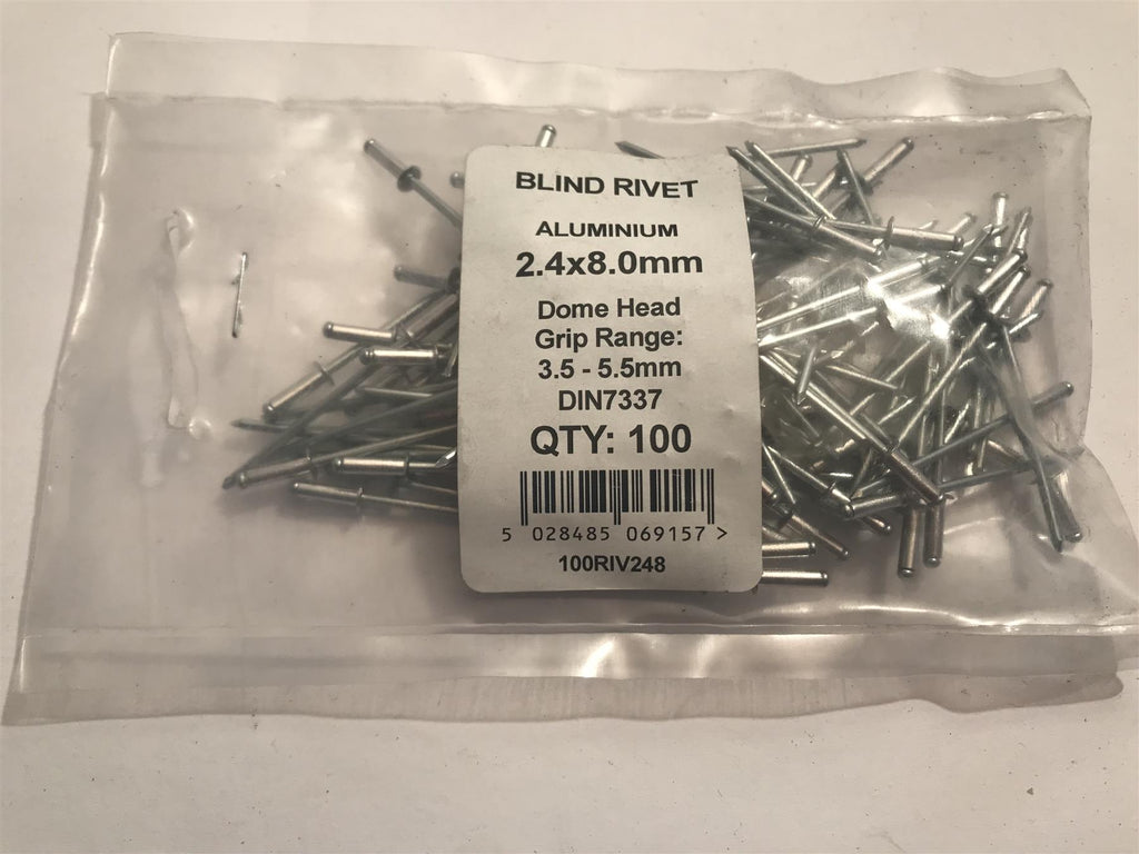 Forgefix Blind Rivet Dome Head 2.4 x 8.0mm (Pk 100) 100RIV248