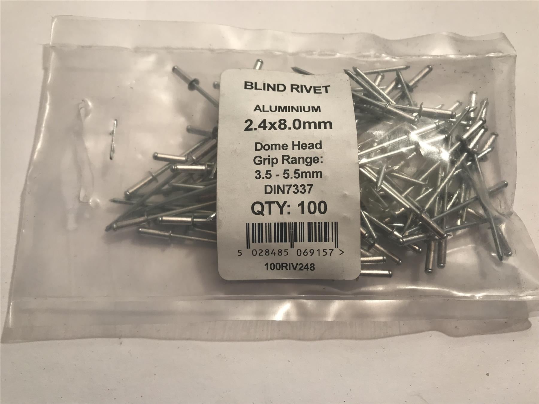 Forgefix Blind Rivet Dome Head 2.4 x 8.0mm (Pk 100) 100RIV248