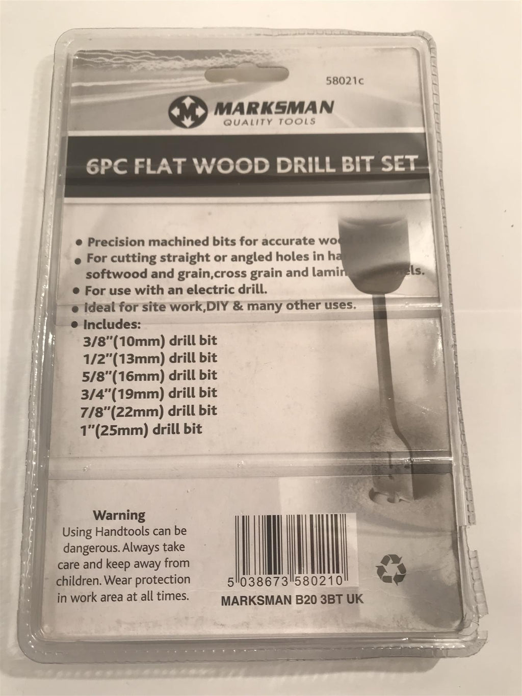 Marksman 6pc Flat Wood Drill Bit Set 10mm - 25mm  58021c