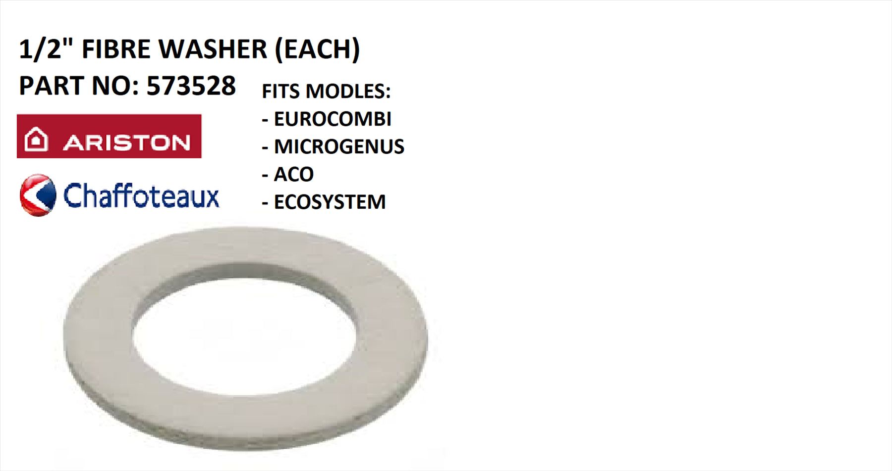 NEW Ariston Chaffoteaux 1/2" FIBRE GASKET RING 573528 (EACH)