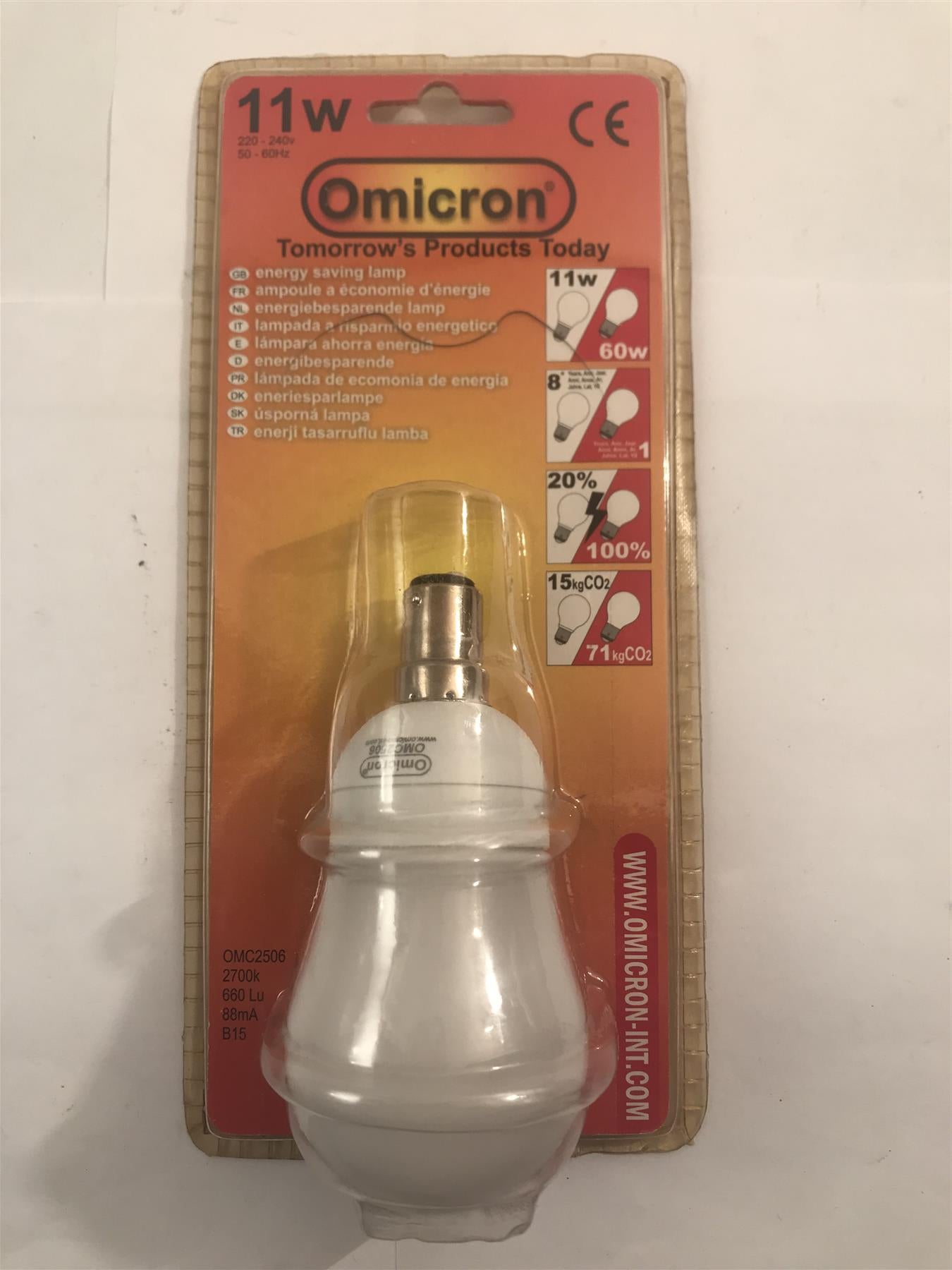 Omicron 11W B15 2700k 660lm Energy Saving Bulb OMC2506