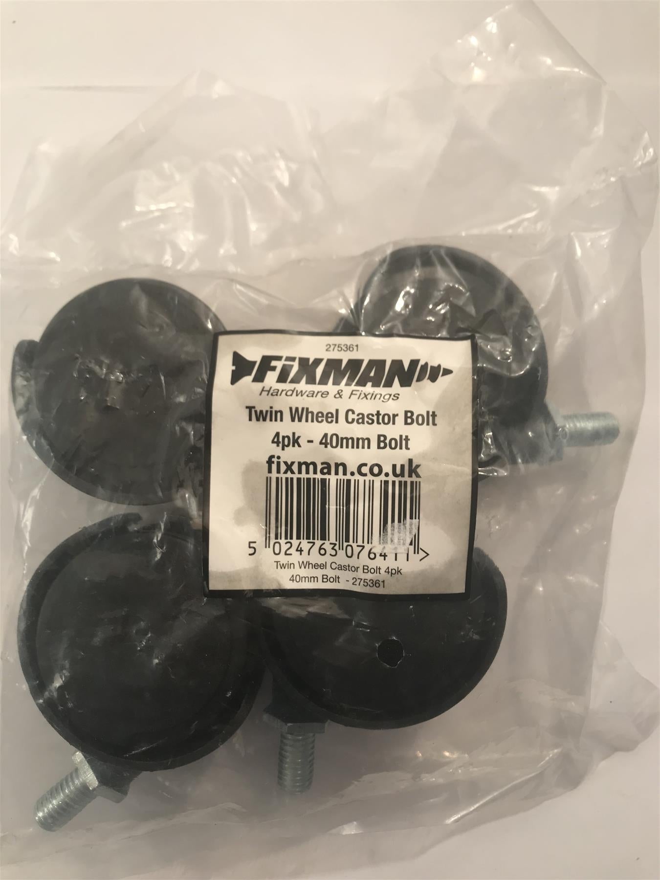 Fixman Twin Wheel Castor Bolt 4pk 40 mm Bolt  275361