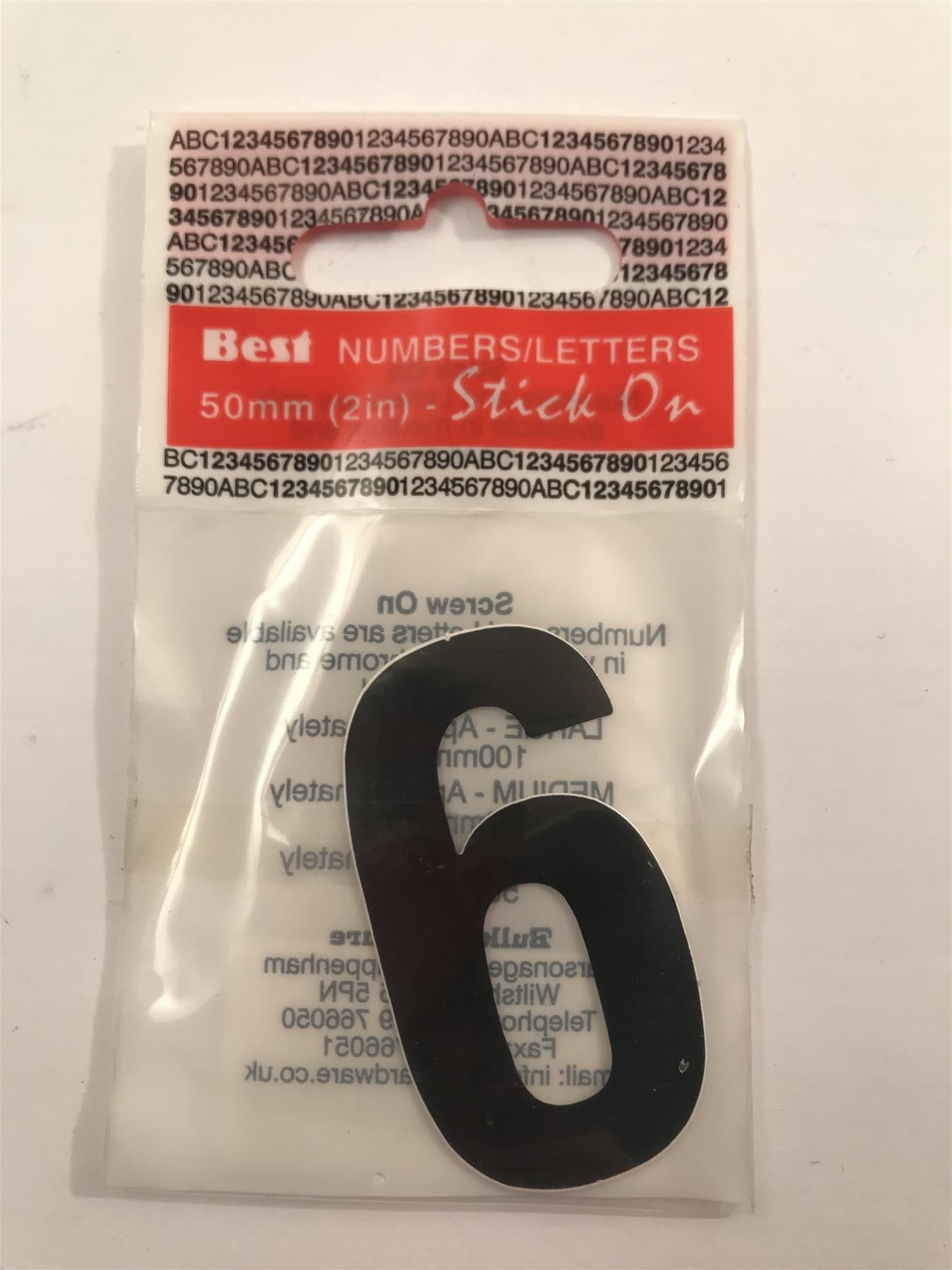 Black Number 6 Self Adhesive 1" x 2"