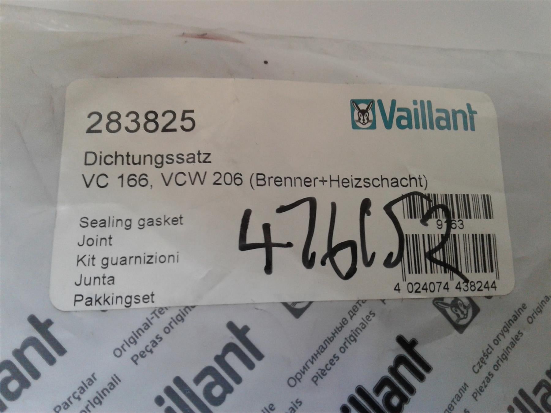 NEW VAILLANT ECOMAX VU 186 226 E & VUW 236 286 E GASKET 283825
