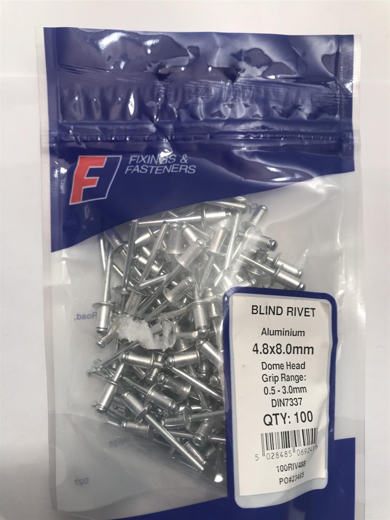 Forgefix Aluminium Dome Head Blind Rivet 4.8 x 8.0mm  (Pk 100) 100RIV488