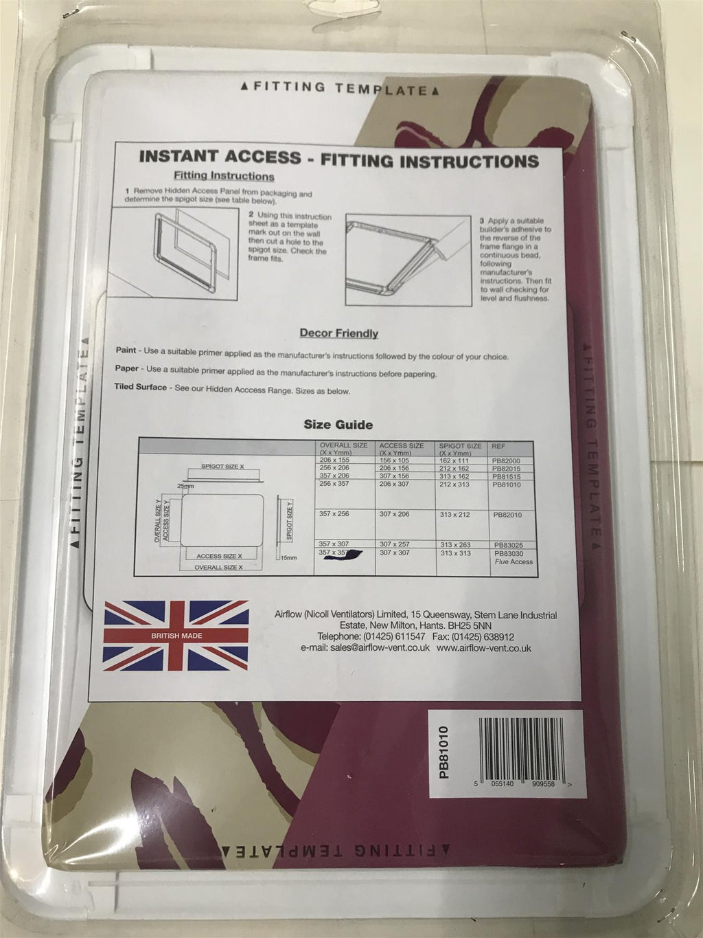 Airflow Access Panel 206mm x 307mm (8" x 12")  PB81010