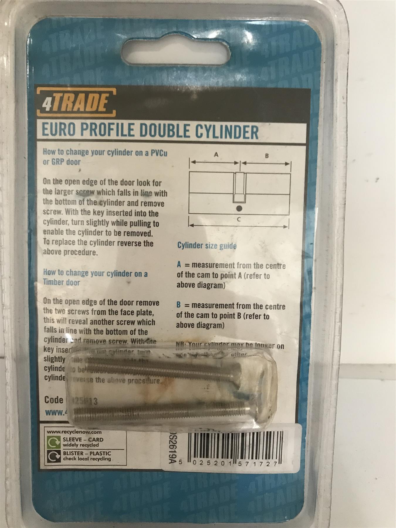 4Trade Euro Profile Double Cylinder 45/55mm Satin + 3 Keys
