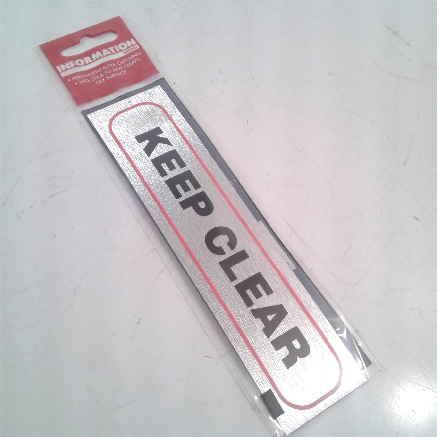 Keep Clear - Brushed Metallic Adhesive Sign