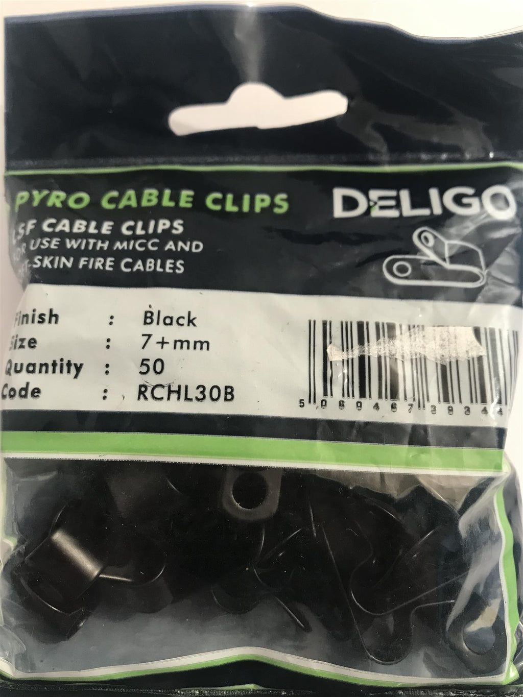 Deligo LSF Coated Black Pyro Cable Clips 7mm RCHL30B (50 Pack)