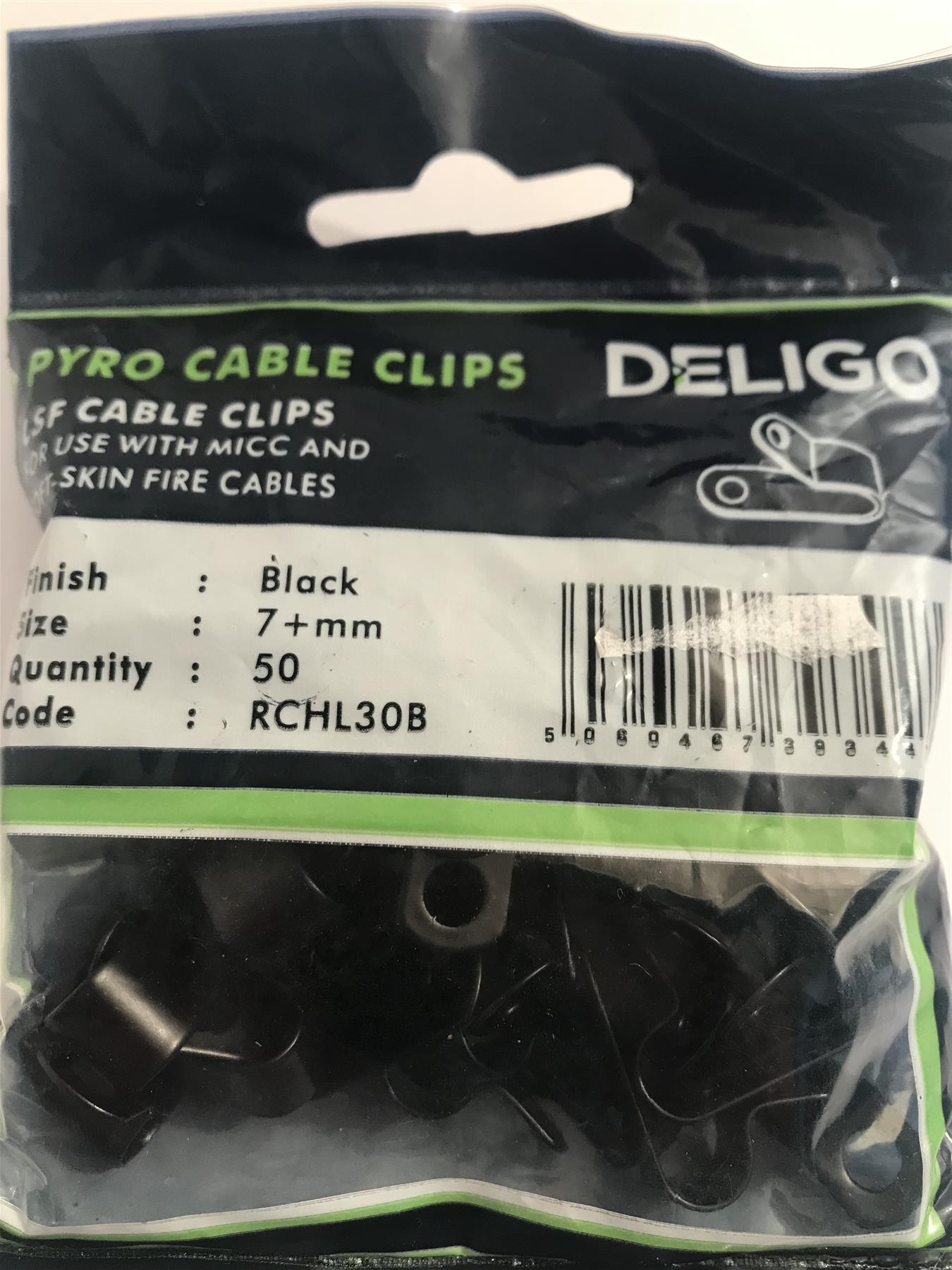Deligo LSF Coated Black Pyro Cable Clips 7mm RCHL30B (50 Pack)