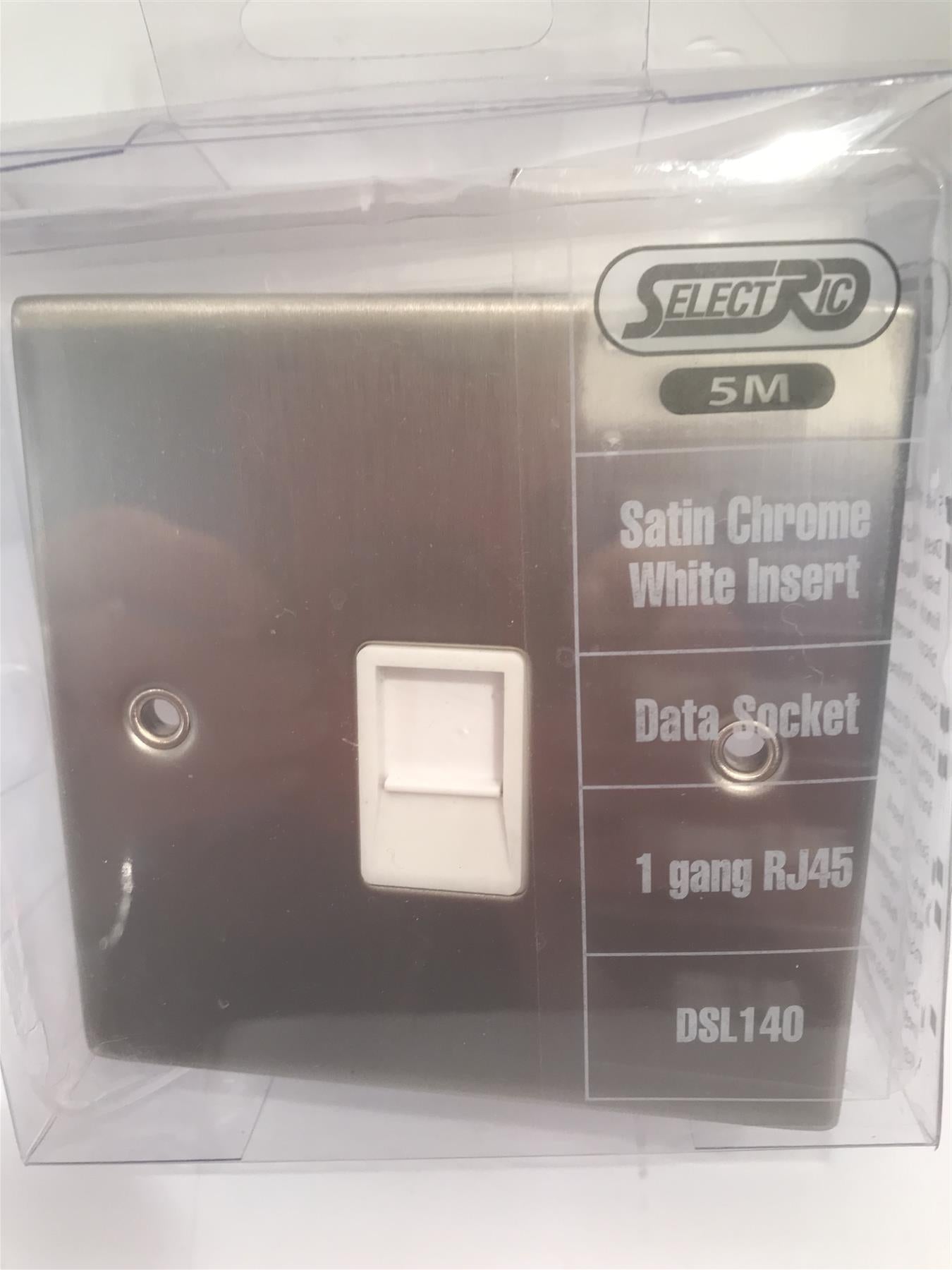 Satin Chrome White Insert Data Socket 1 Gang RJ45  DSL140