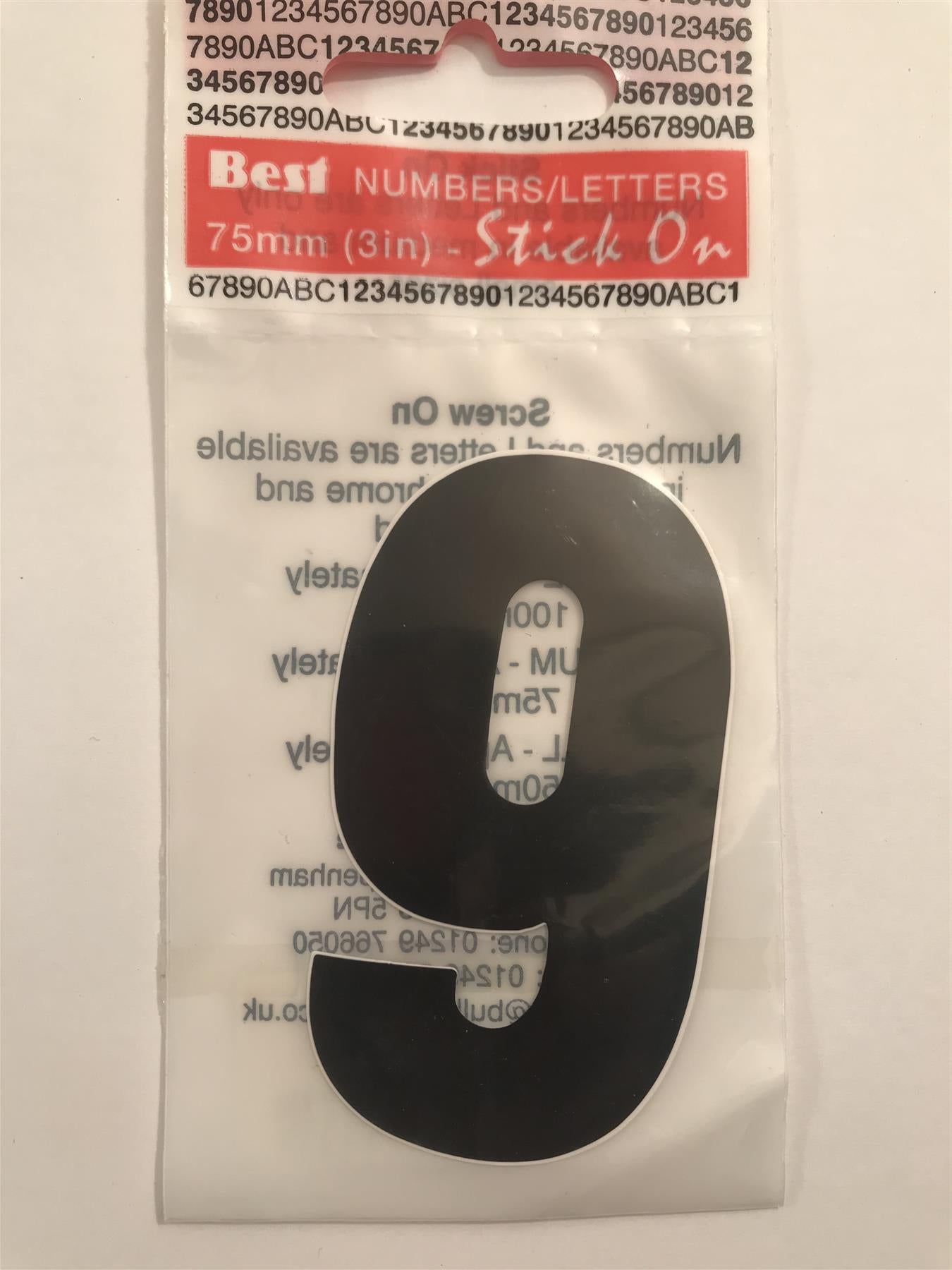 Black Number 9 Self Adhesive 1½" x 3"