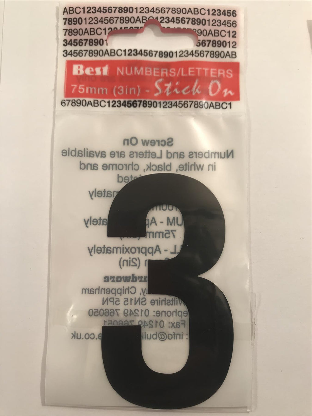 Black Number 3 Self Adhesive 1½" x 3"