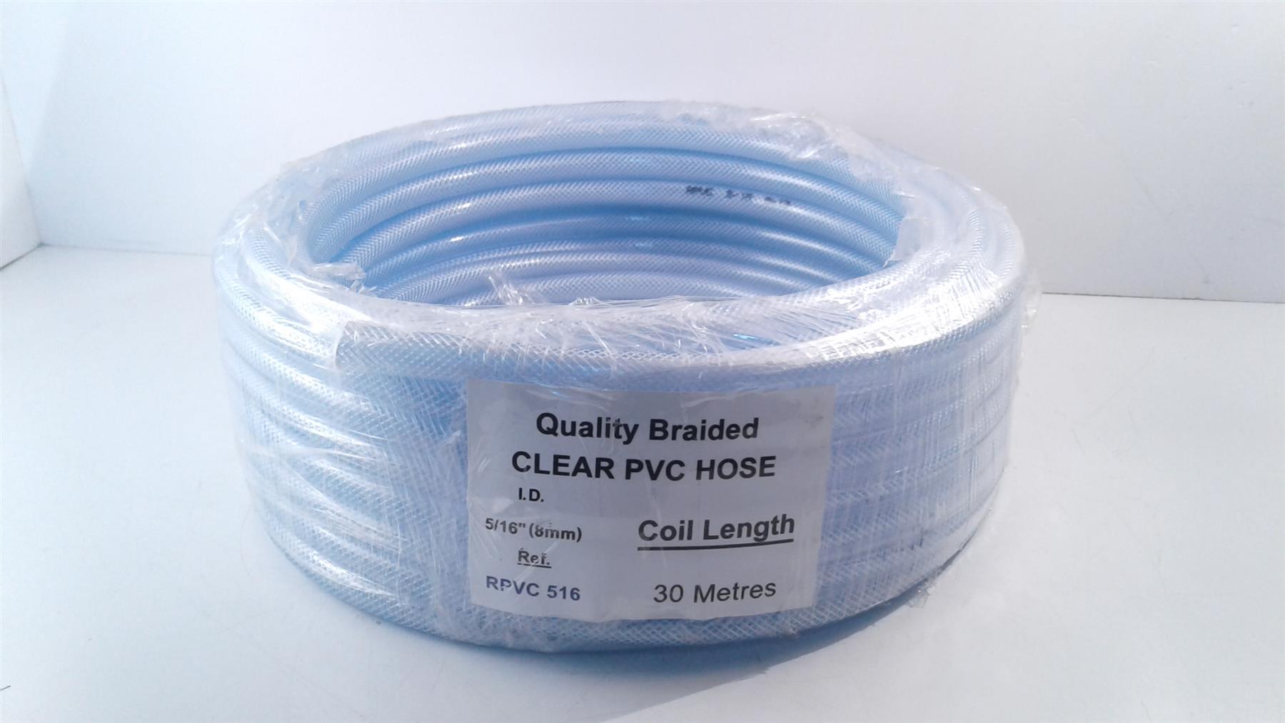 5/16" (8mm) Clear PVC Braided Hose 30m
