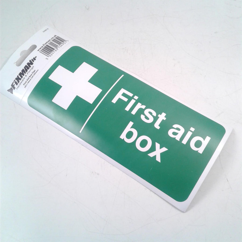 Fixman First Aid Box Sign 200 x 100 mm Self-Adhesive Safety Signage 349616