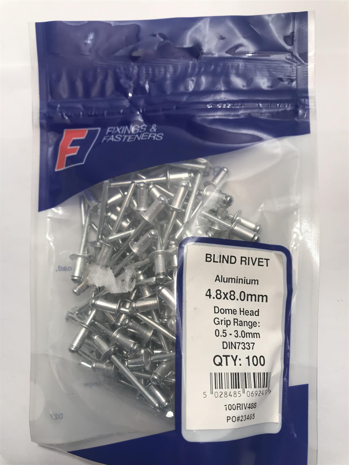 Forgefix Aluminium Dome Head Blind Rivet 4.8 x 8.0mm  (Pk 100) 100RIV488
