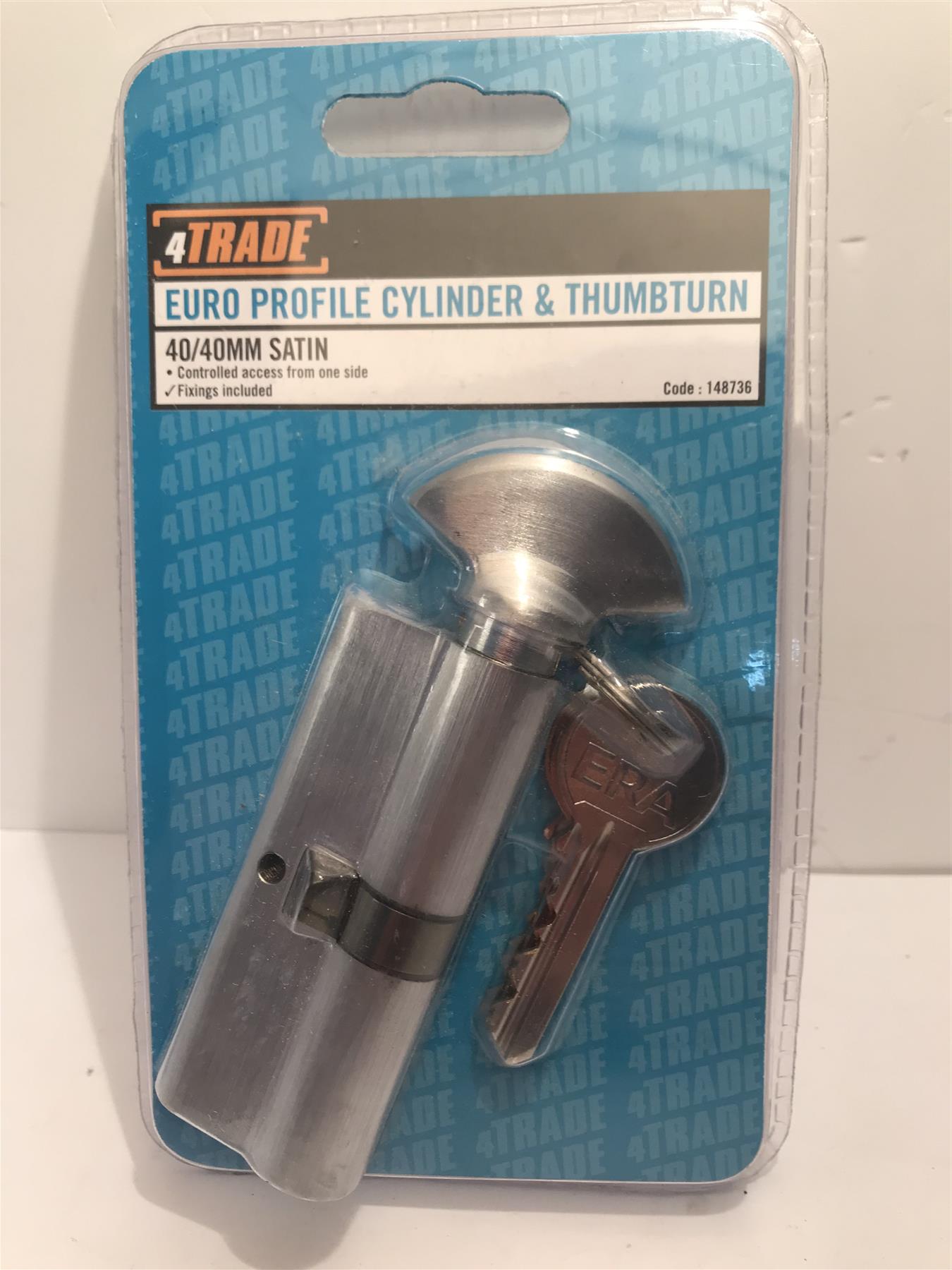 4trade Euro Profile Cylinder & Thumbturn 40/40 mm Satin 2 keys 148736