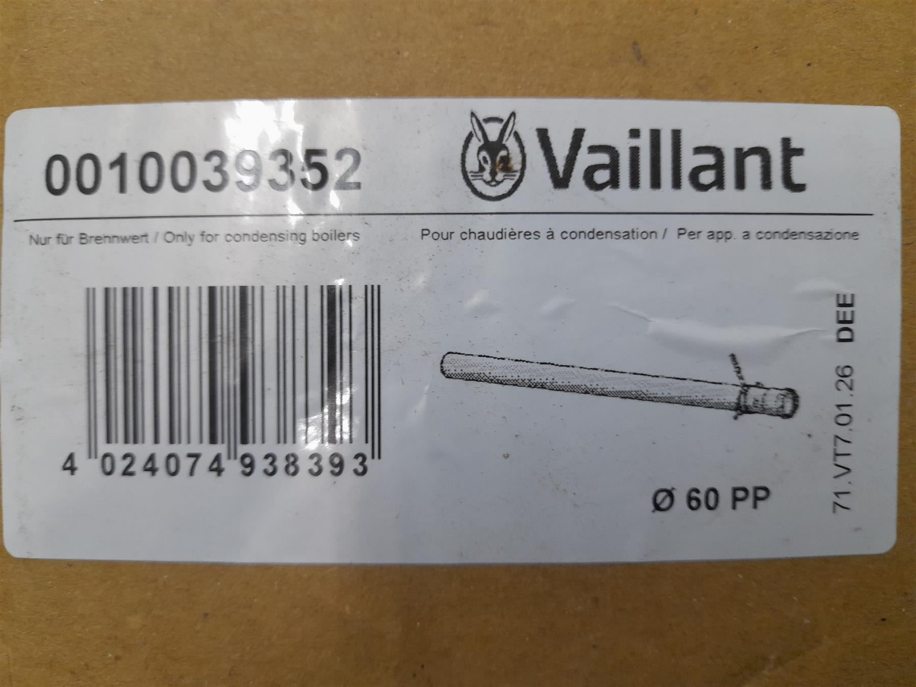 Vaillant 0010039352 extention pipe for plume kit white