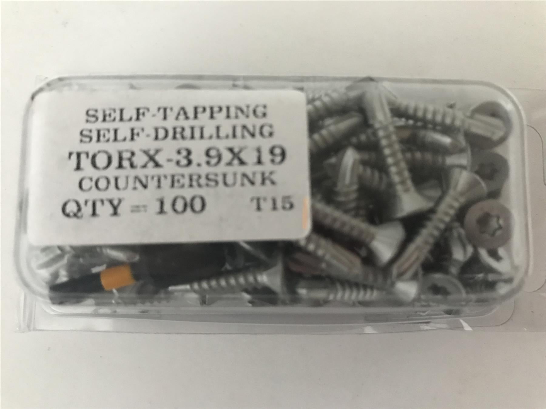 Self Tapping Self Drilling Torx 3.9 x 19mm Countersunk Screws (Pack 100)