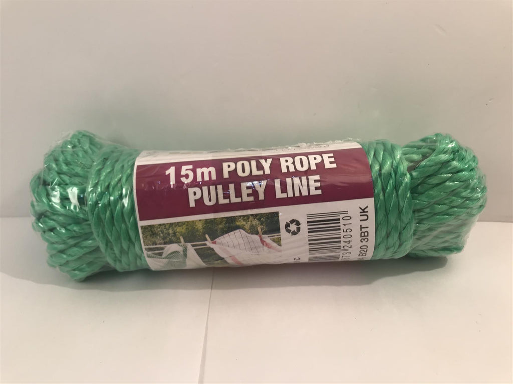 Prima Green 15m Poly rope Pulley Line, Strong, Rotproof, Waterproof