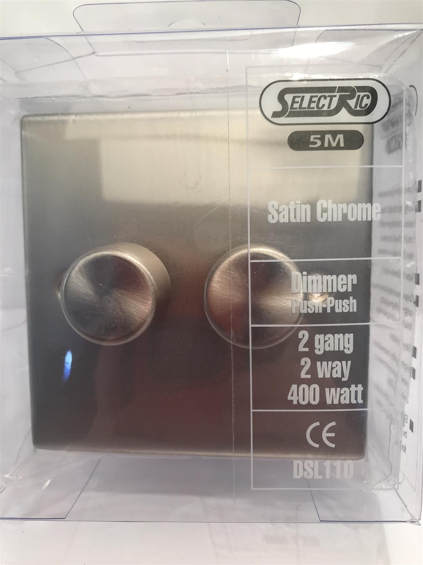 Satin Chrome Dimmer Switch 2 Gang 2 Way 400 Watt  DSL110