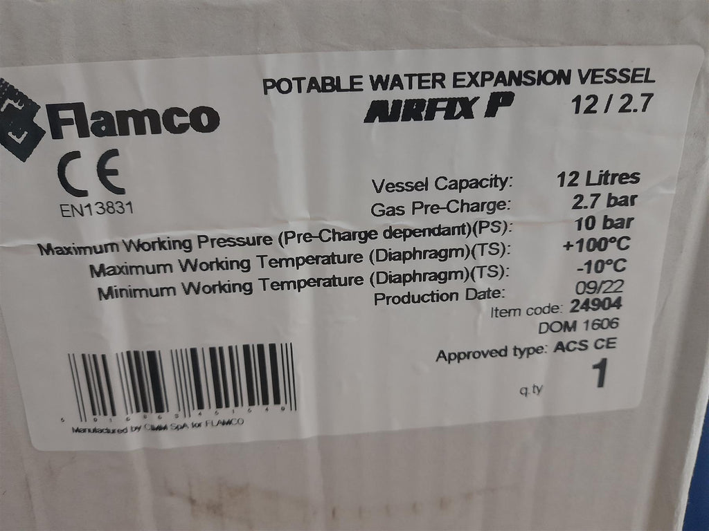Flamco Airfix Potable Expansion Vessel 12 Litre FCAF P12 10B