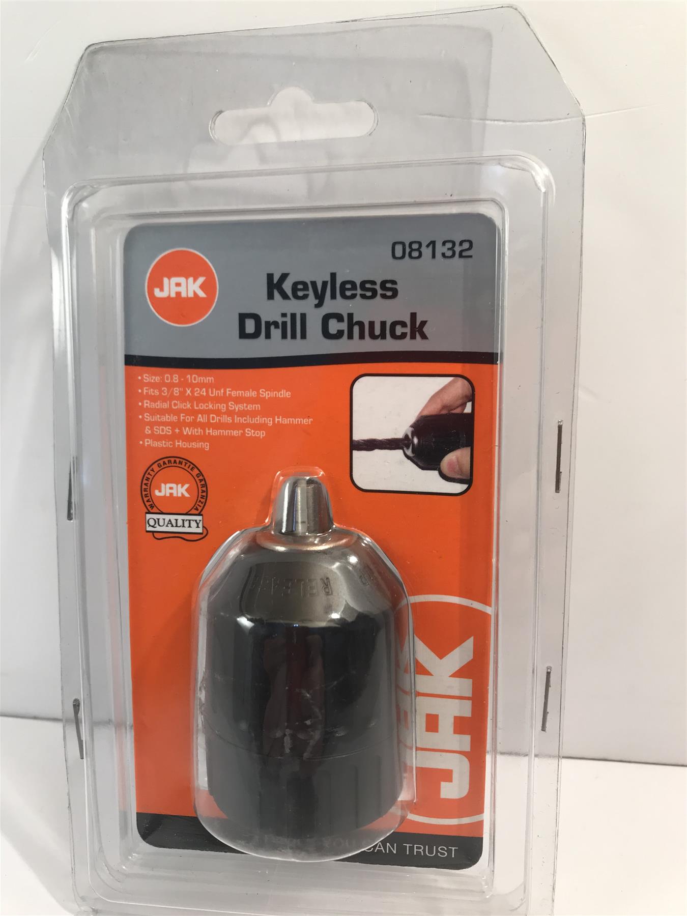 JAK Keyless Drill Chuck 0.8 x 10mm  fit 3/8" female spindle 08132