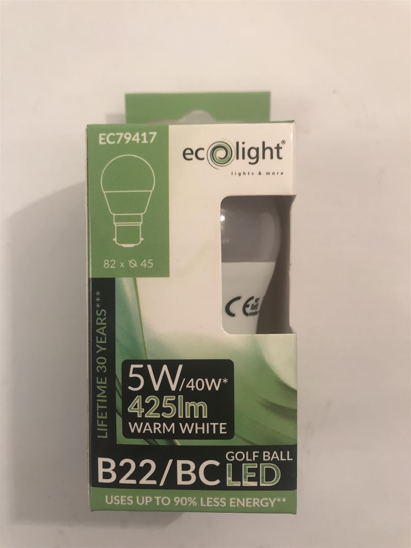 Ecolight B22/BC LED 5W 425lm3000k Warm White Golf Ball Bulb EC79417