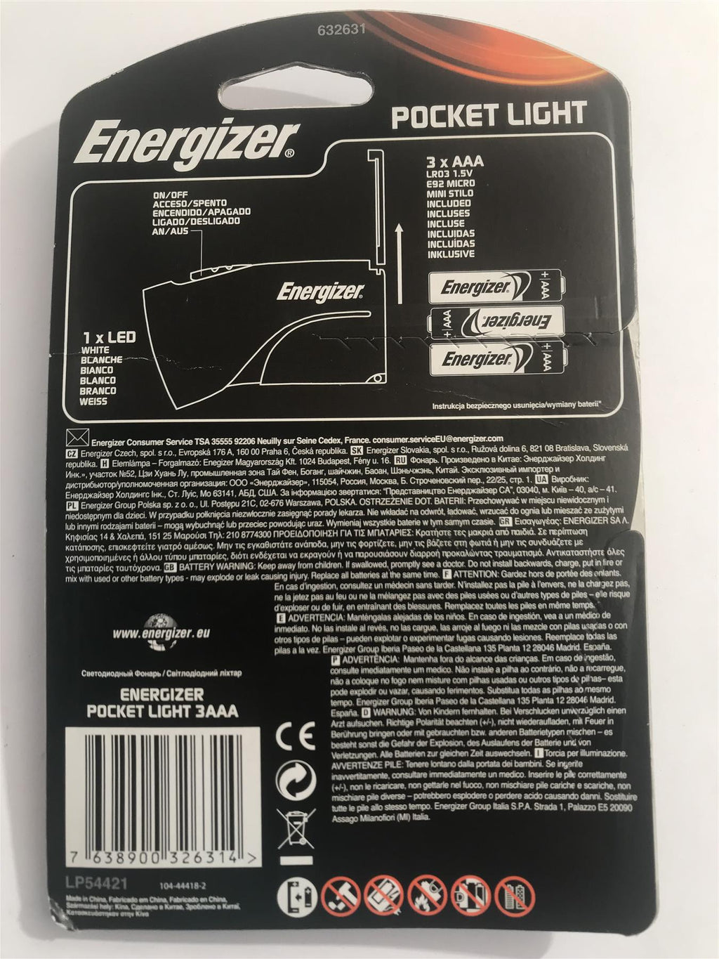 Energizer Pocket Light (Blue) with 3 x AAA Batteries LP54421