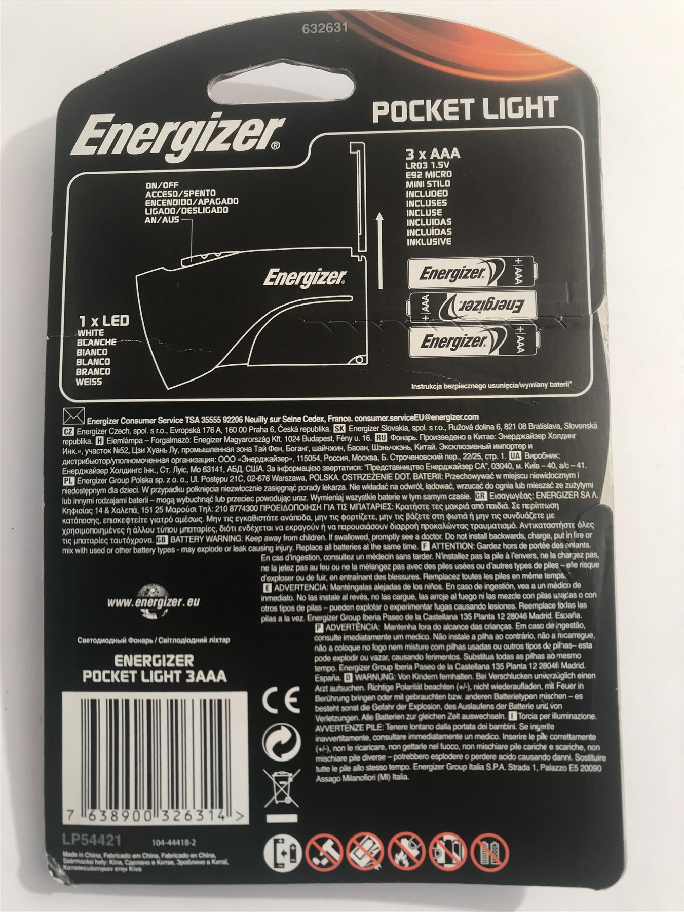 Energizer Pocket Light (Blue) with 3 x AAA Batteries LP54421