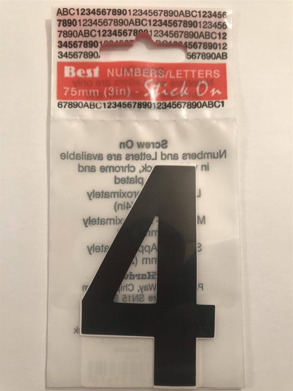 Black Number 4 Self Adhesive 1½" x 3"