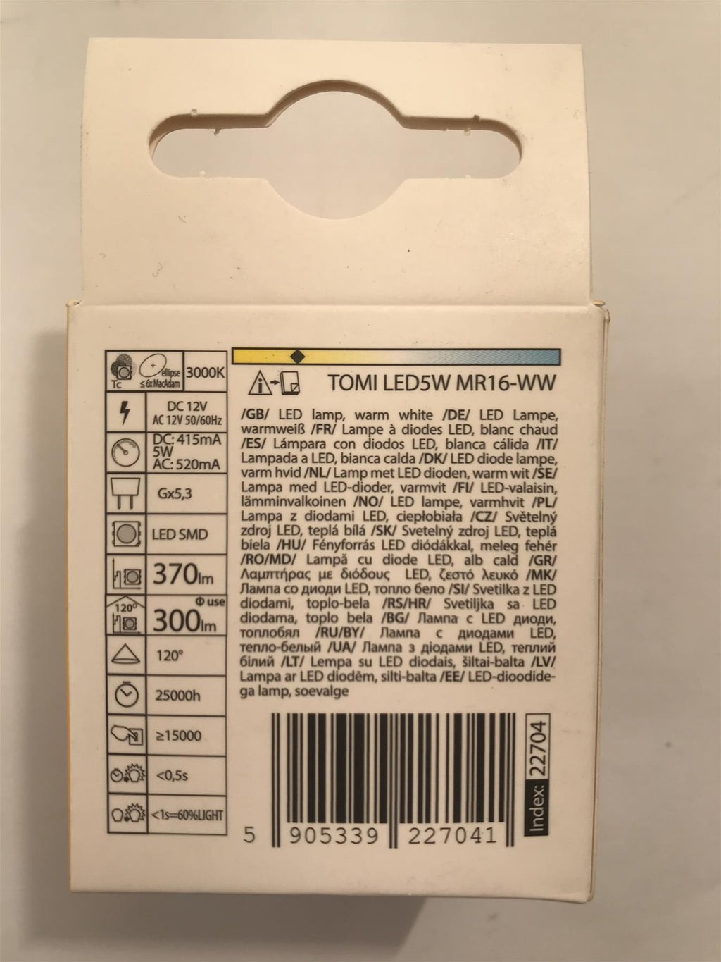 Kanlux TOMI LED 5W MR16-WW 370lm 3000k  22704