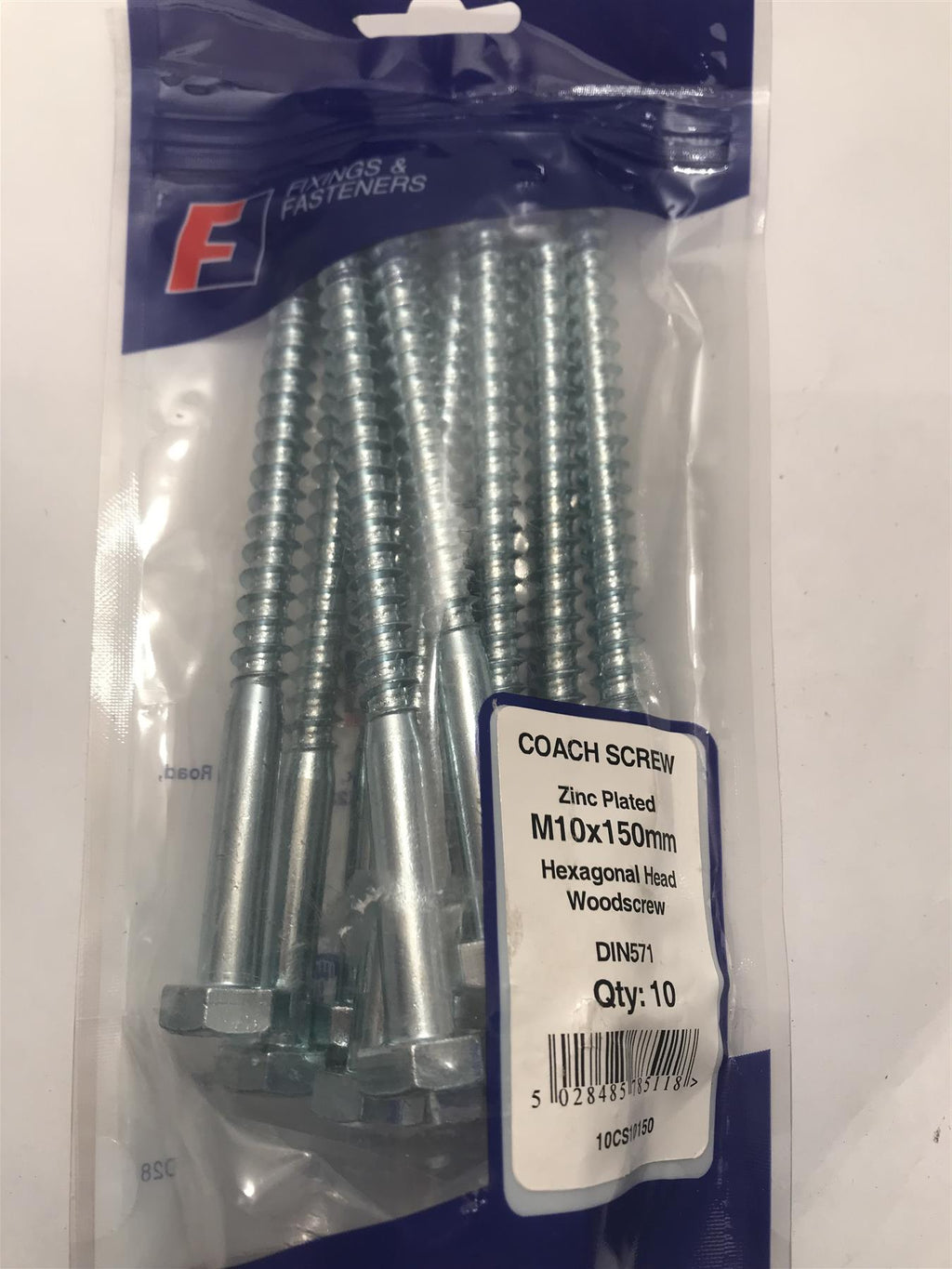 ForgeFix Coach Screw Zinc Plated M10x150mm Hexagon Head 10CS10150 (10 Pk)