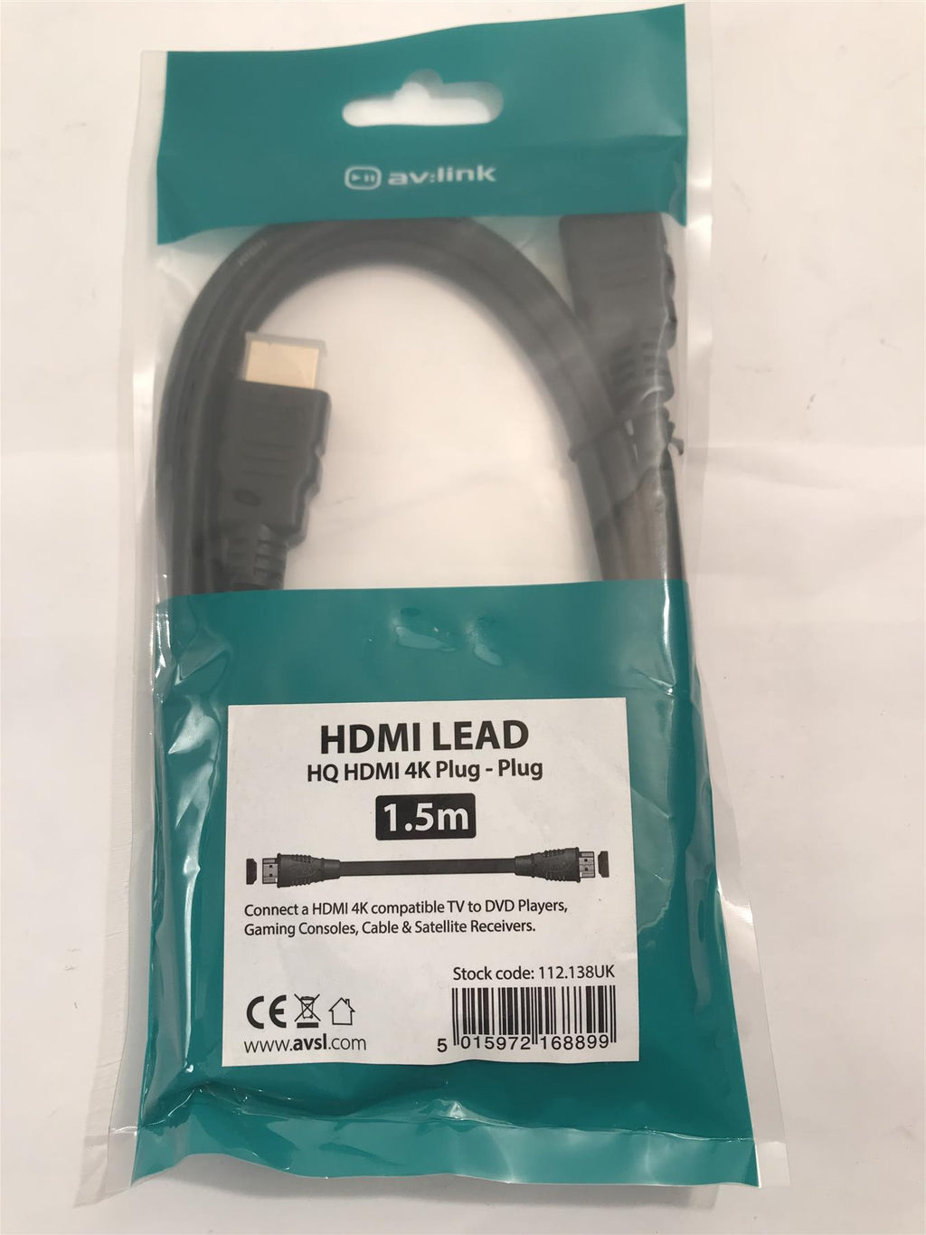 AV:Link HDMI Lead 4k Plug to Plug 1.5m  112.138UK
