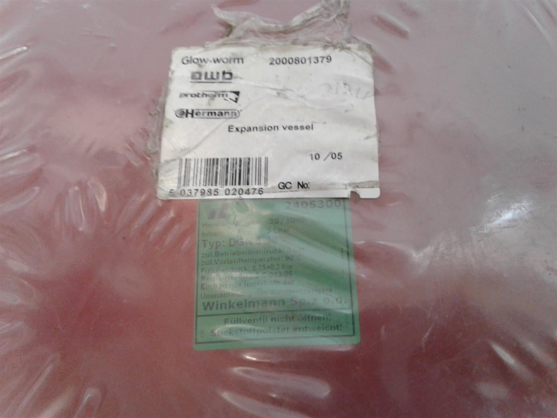 New Glowworm Fuel Saver Complheat 30 Expansion Vessel. 5 Litre 2000801379