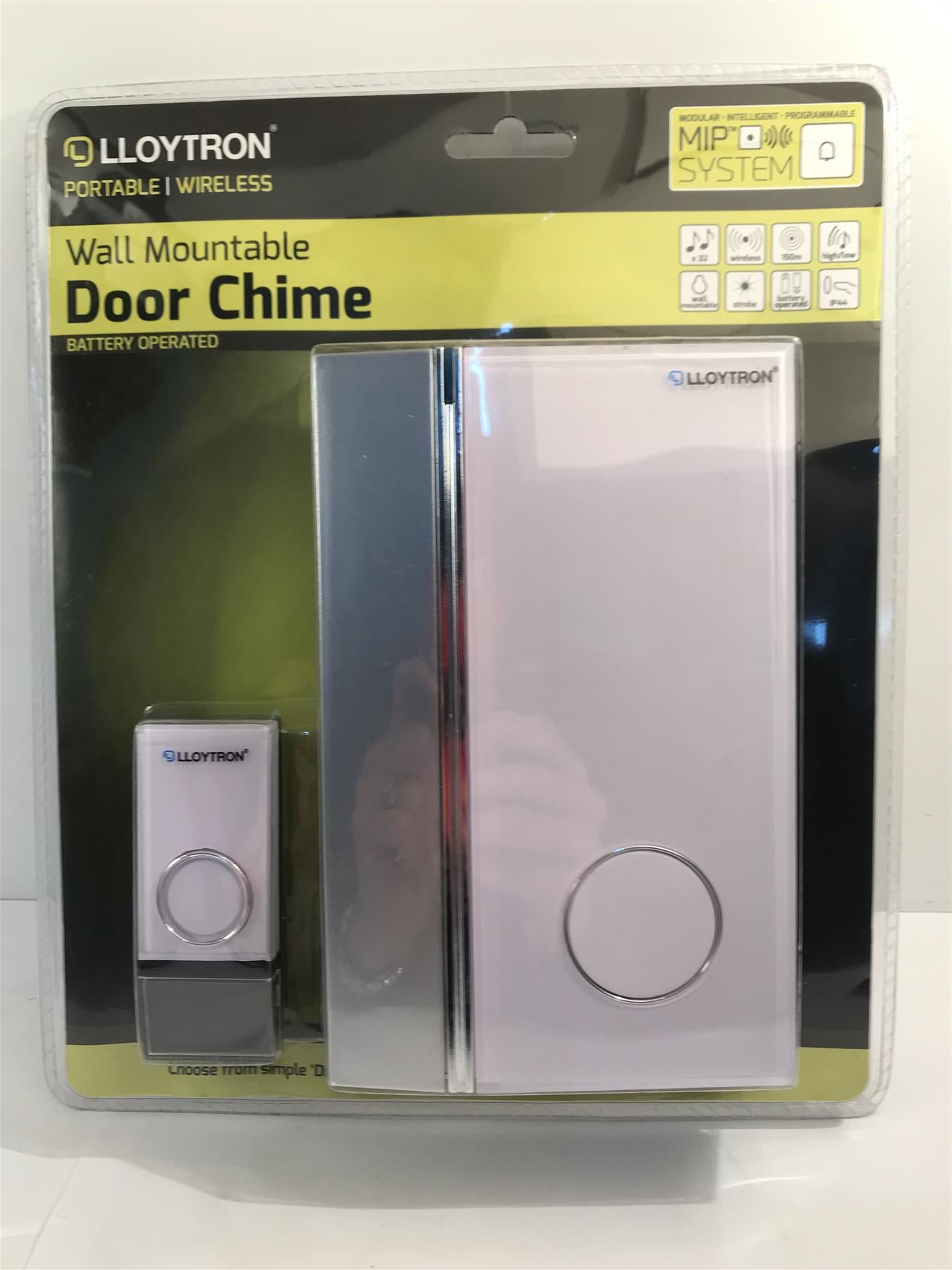 Lloytron Wall Mountable Door Chime  Portable/wireless Battery Op  B7016WH