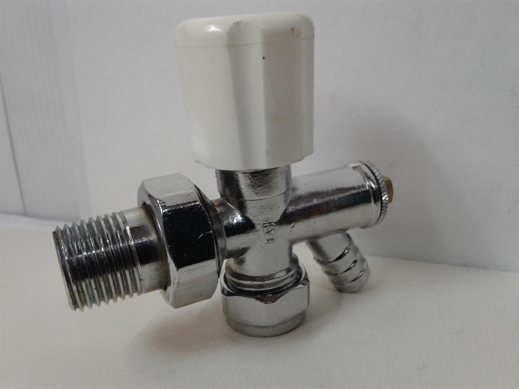 New Chrome 15mm Angled Radiator Valve Drain-Off Outlet 1/2" Lockshield